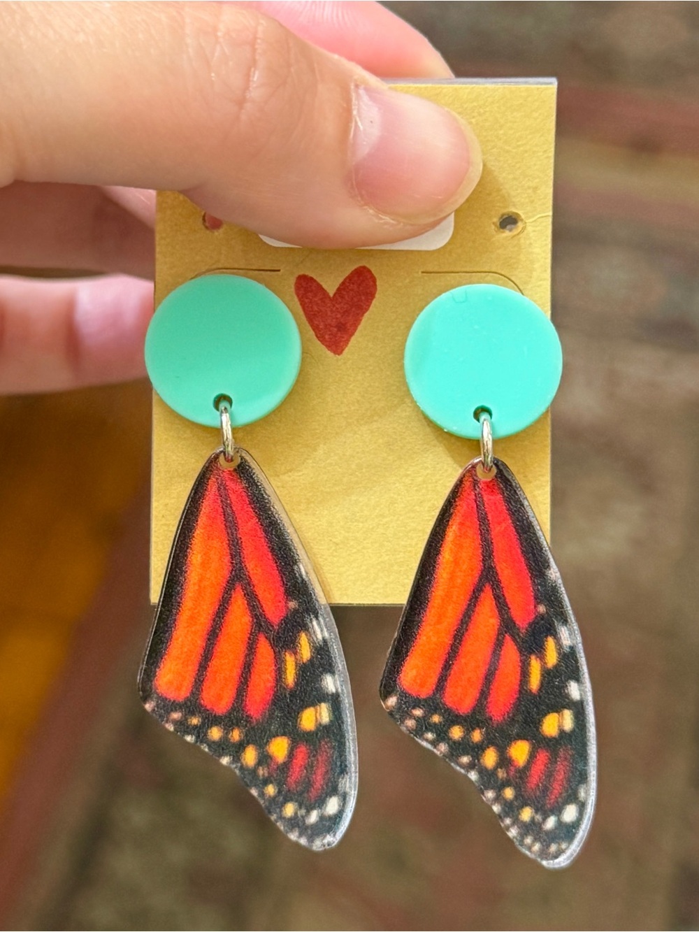 Handmade in the USA Monarch Butterfly Wing Sustainable Acrylic Earrings Posts